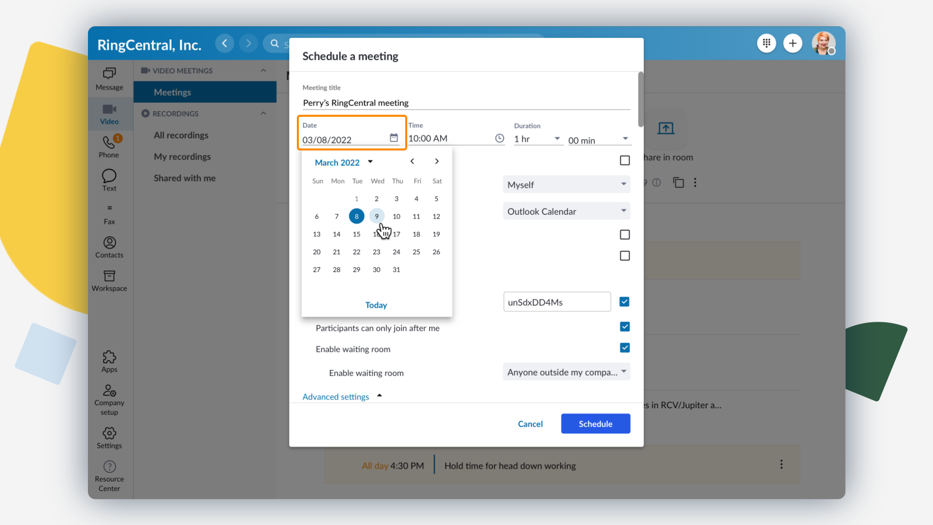 Scheduling A RingCentral Video Meeting RingCentral Video