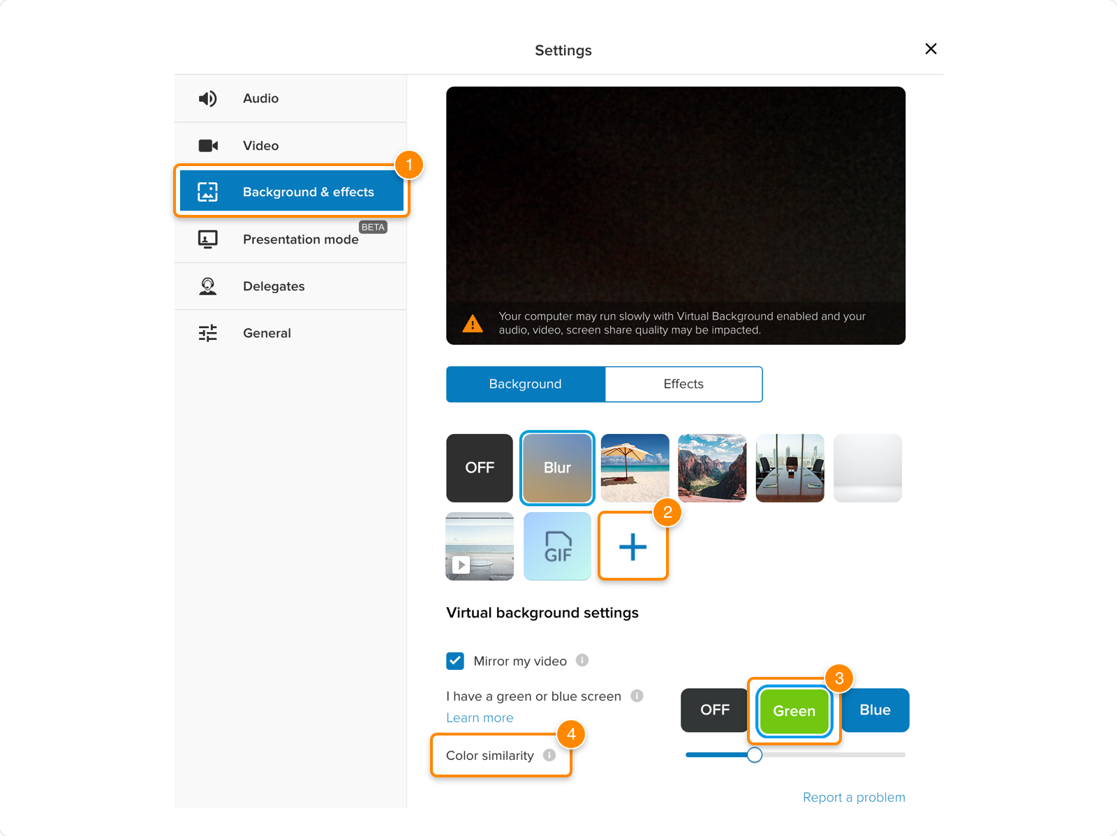 Using a green screen with RingCentral Video Virtual background and