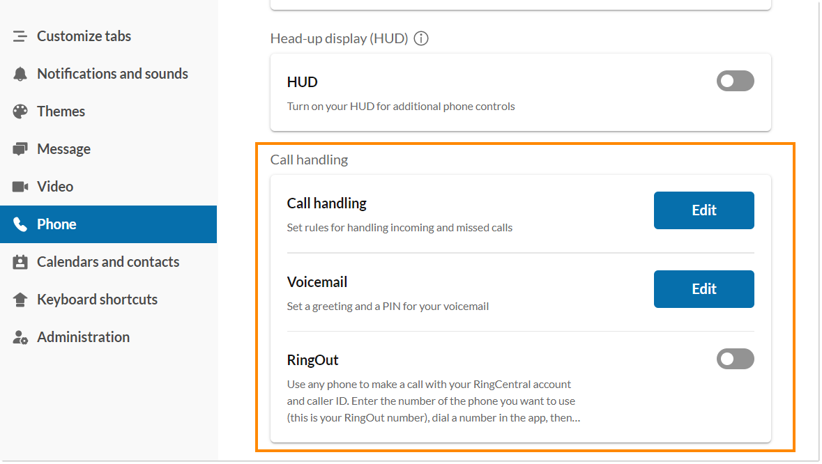 Configuring phone settings in the RingCentral app desktop and web