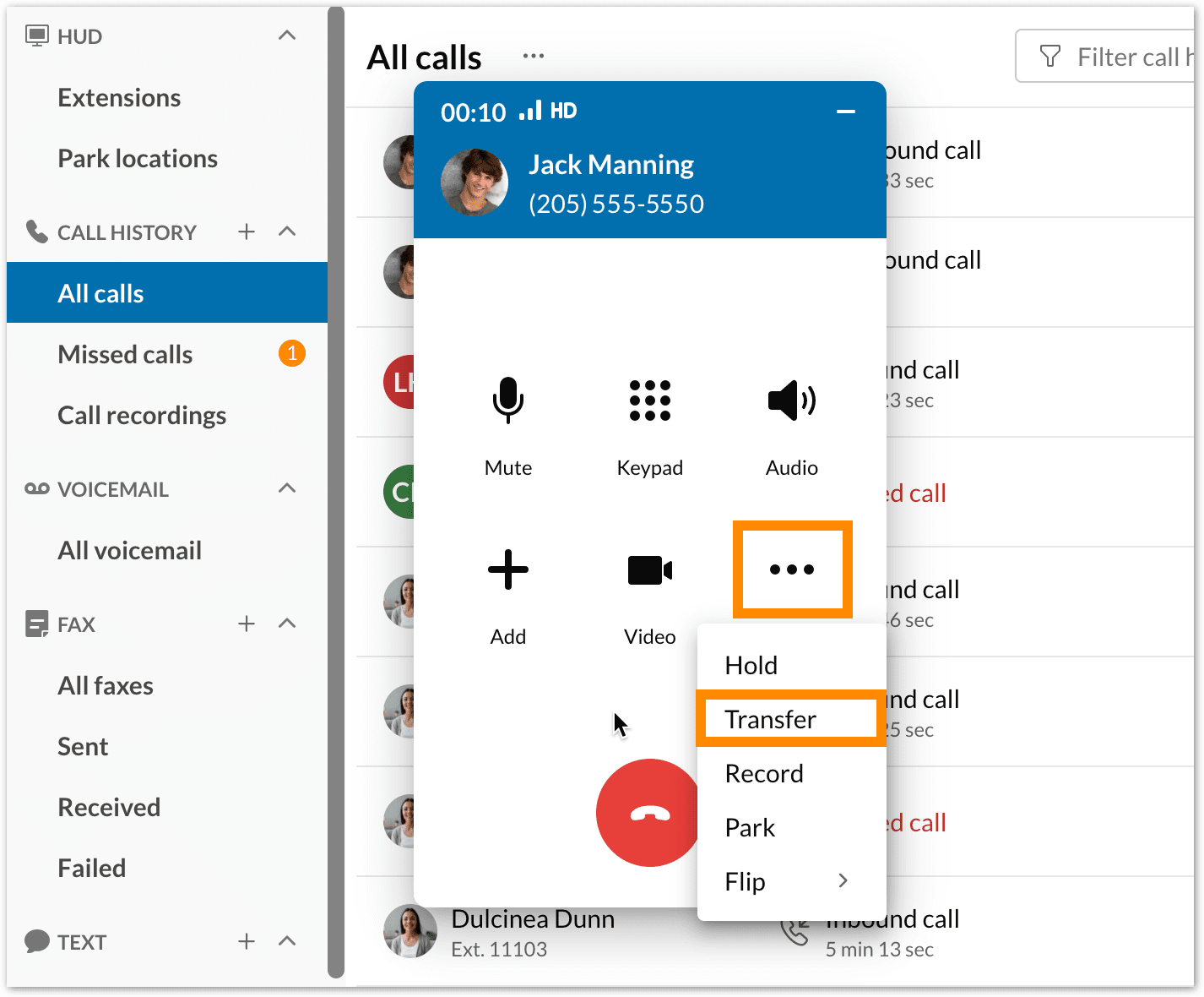 Transferring a call in the RingCentral app RingCentral MVP