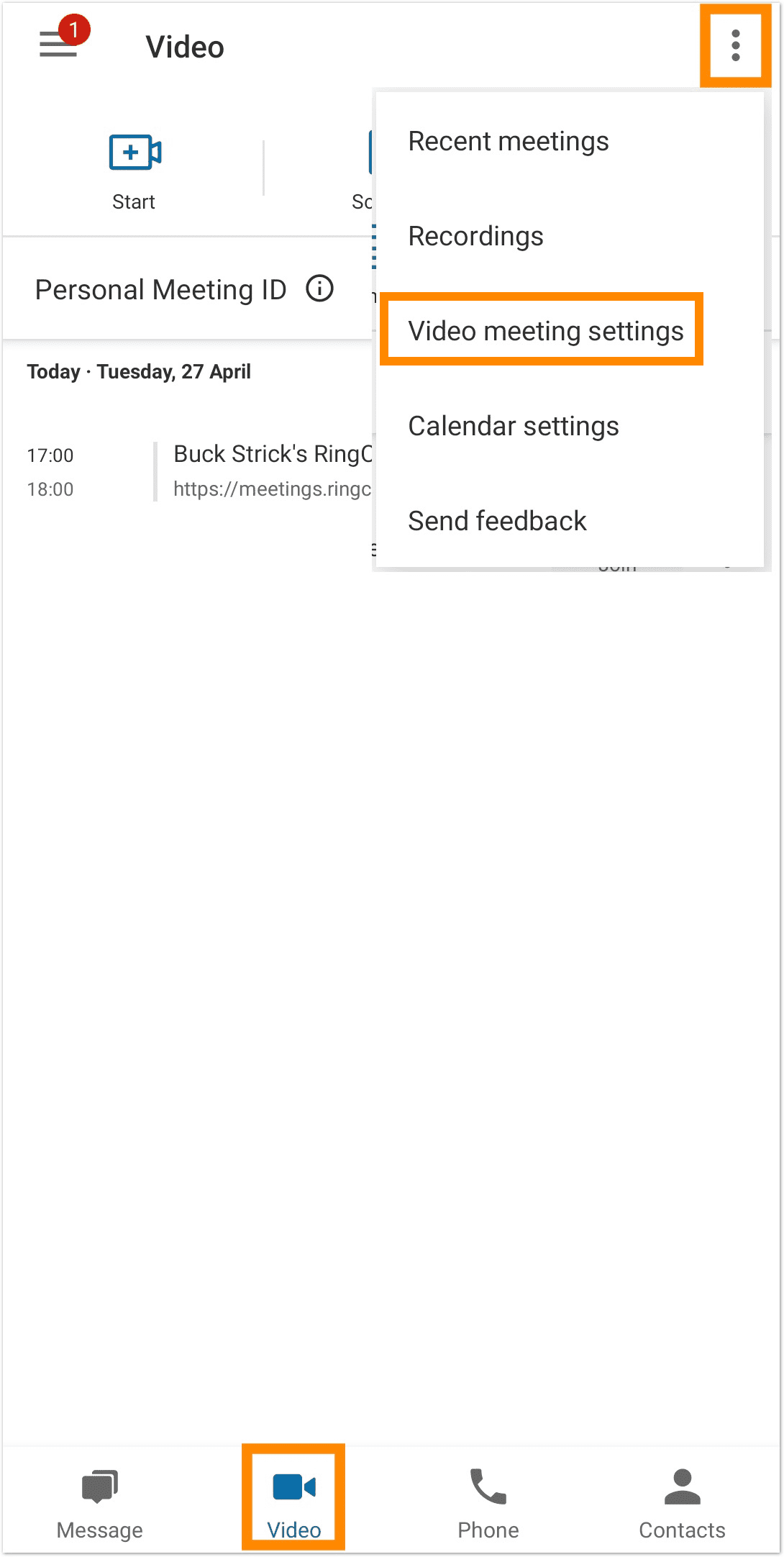 Switching the video service on RingCentral mobile app RingCentral Video