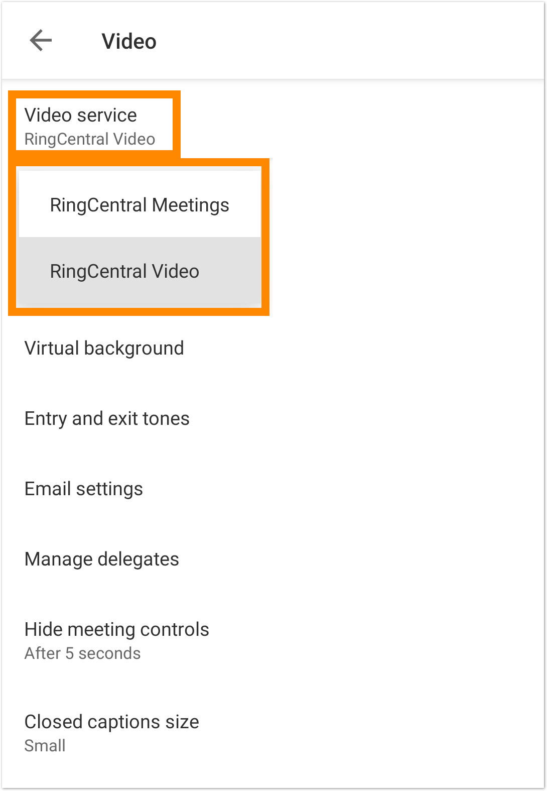Switching the video service on RingCentral mobile app RingCentral Video