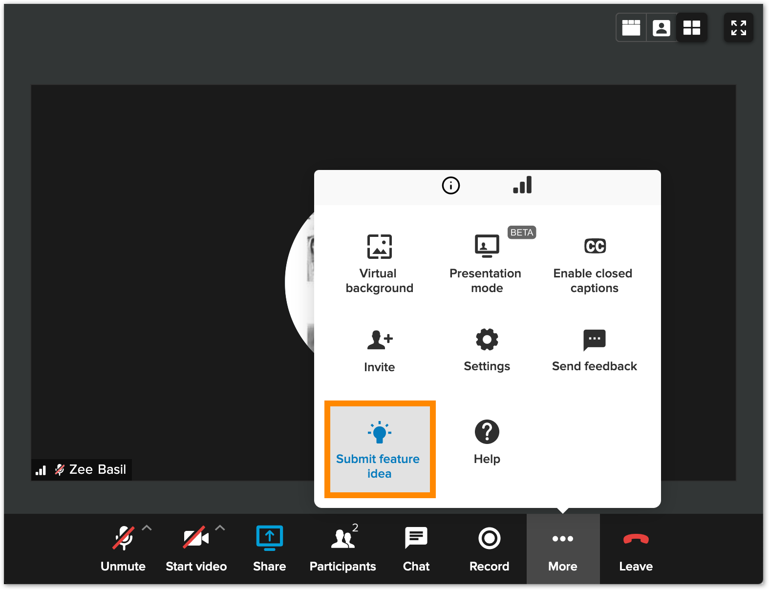 Submitting a feature idea on RingCentral Video desktop and web