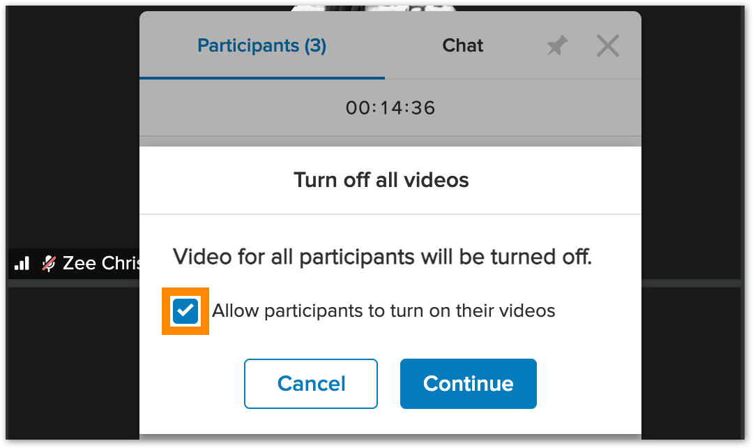 Turning off a participant's video in RingCentral Video desktop and web