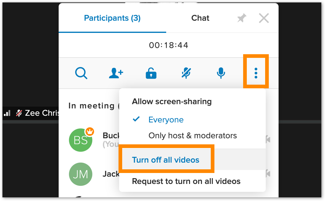 Turning off a participant's video in RingCentral Video desktop and web