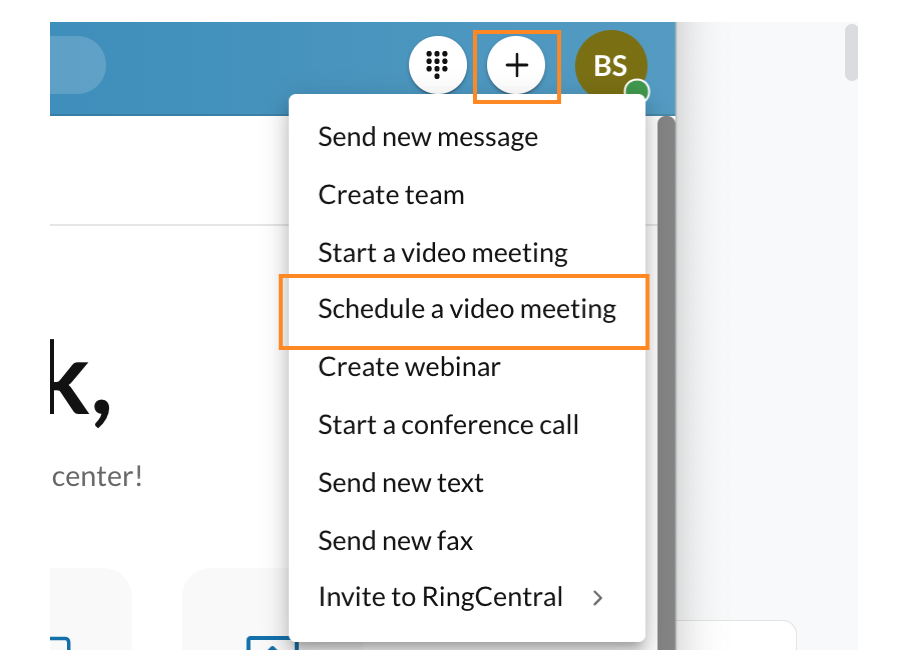 Scheduling a RingCentral Video meeting in the RingCentral app desktop
