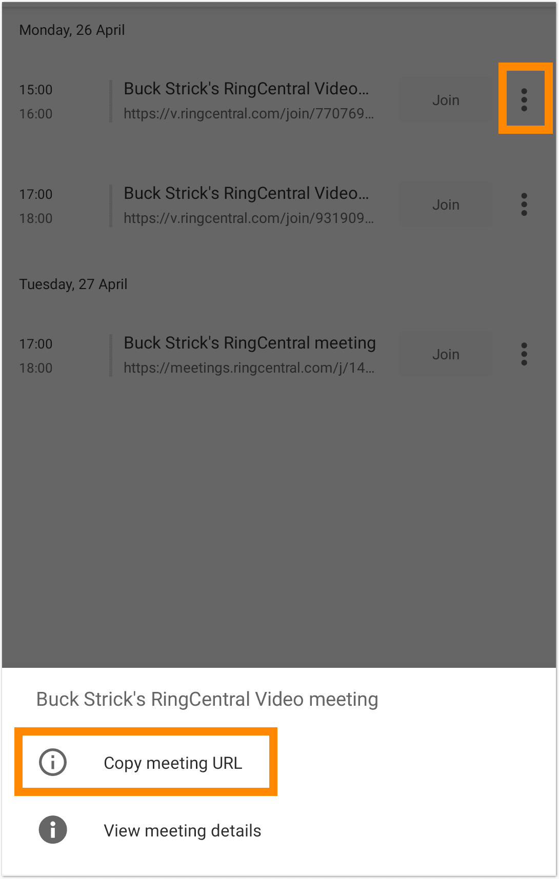Sharing a meeting link on the RingCentral mobile app RingCentral Video