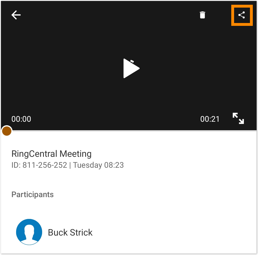 Share a RingCentral Video meeting recording for mobile — RingCentral Help Center