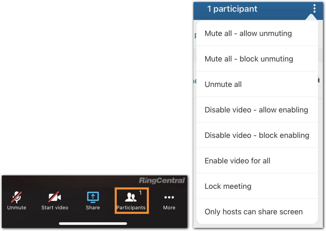 Update security settings during a RingCentral Video meeting on mobile