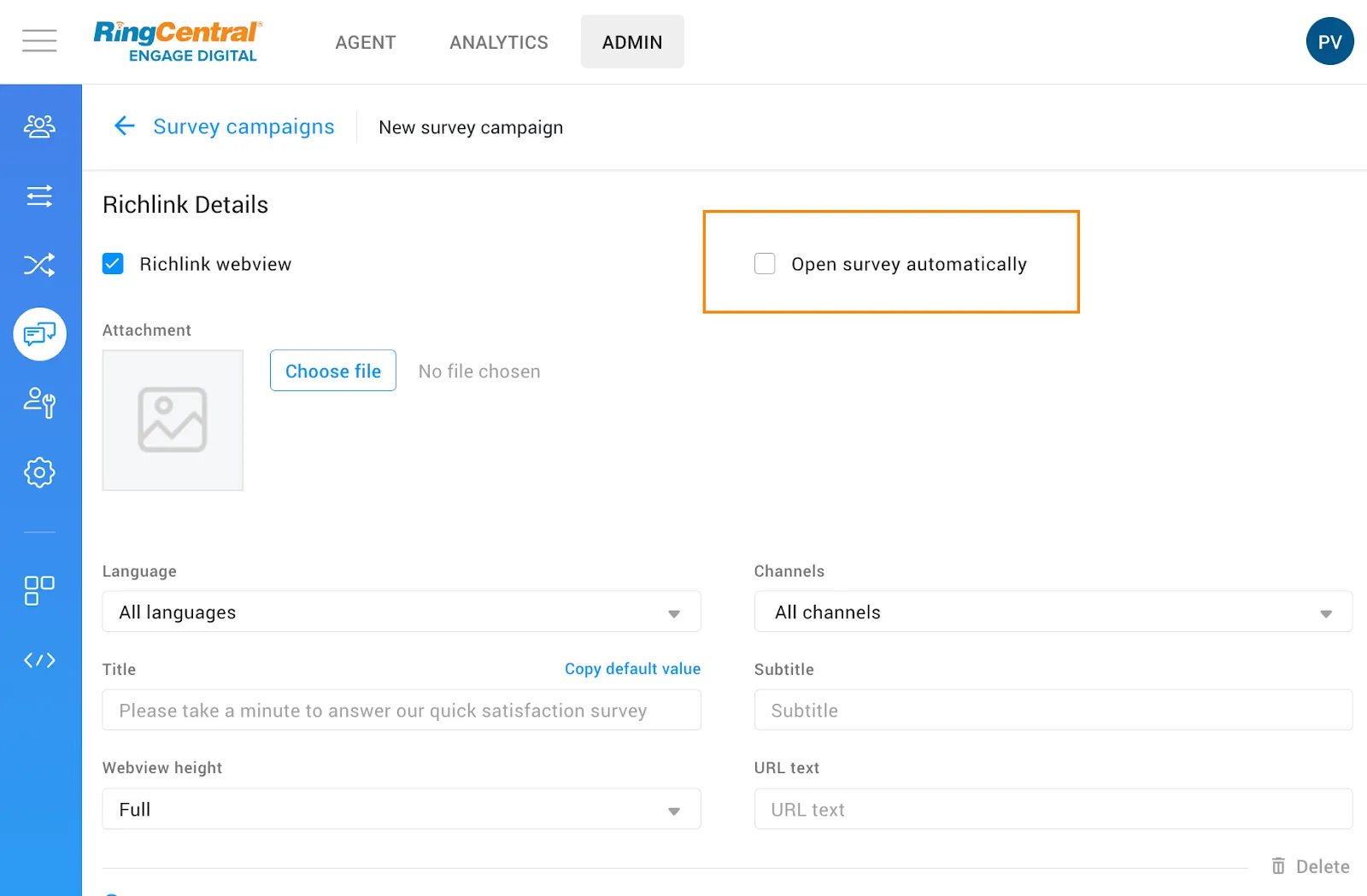 Admin: Added option to auto-open survey in webview