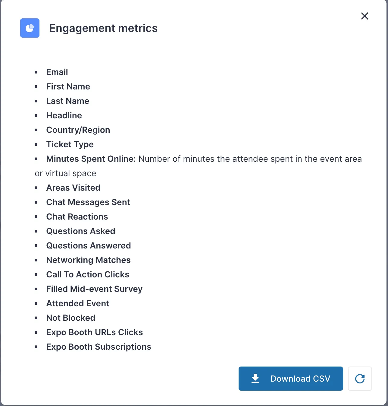 Engagement metrics .csv report