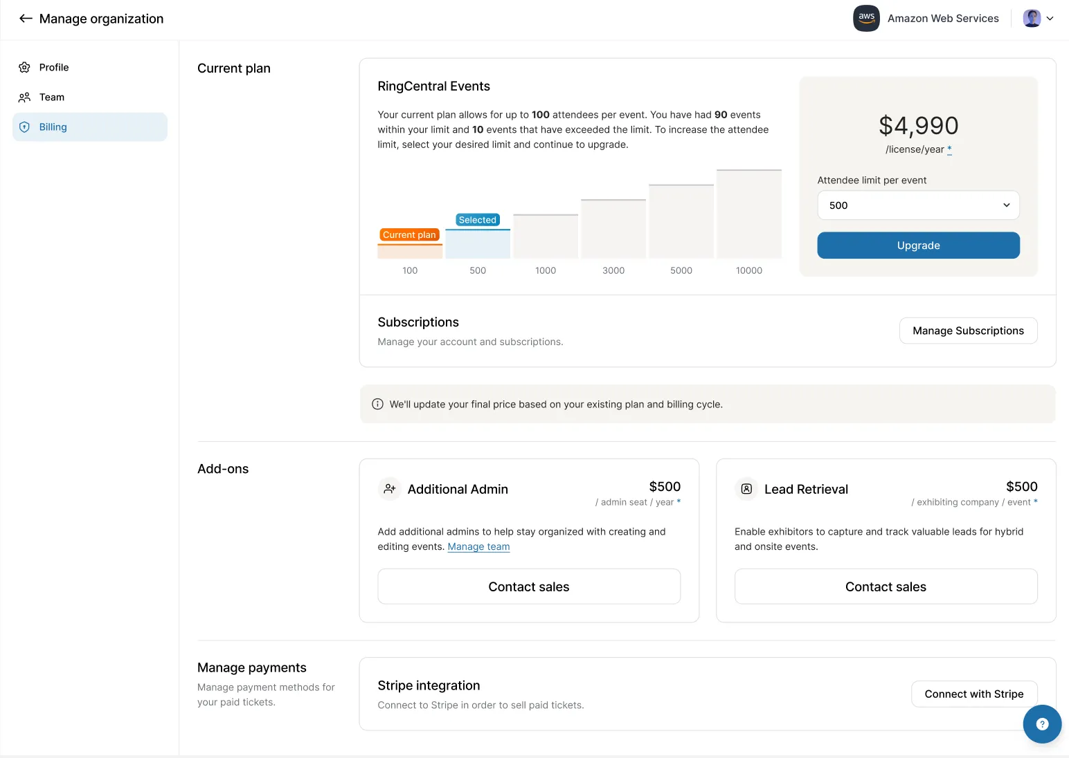 Ecommerce in billing page