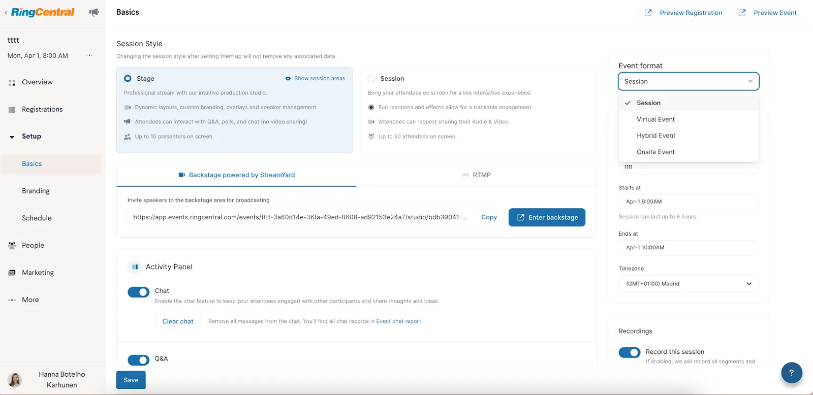 Convert a Session to an Event