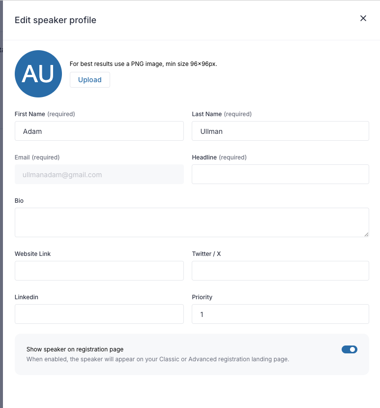 Hide speakers from registration pages