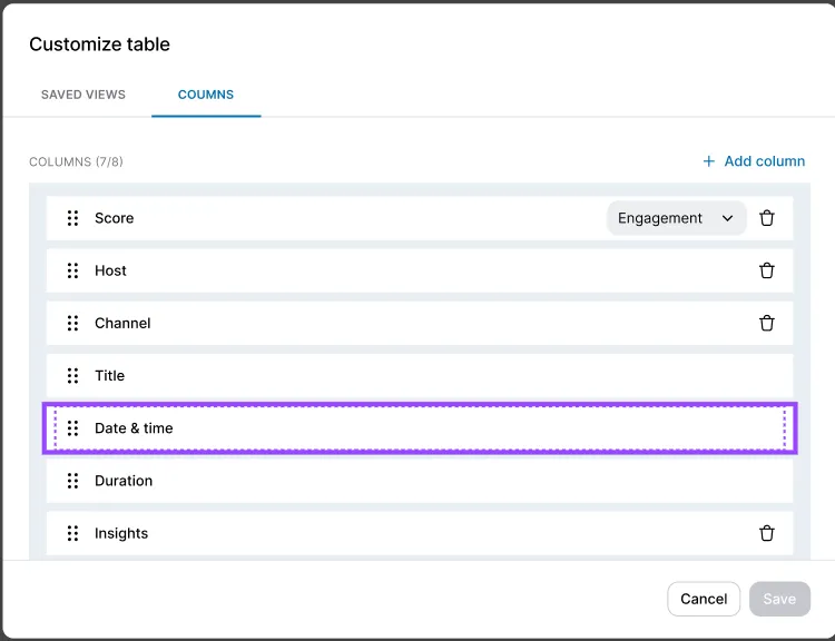 Customizable Columns in Interactions List